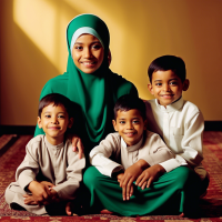 a muslim mother sitting with her two sons