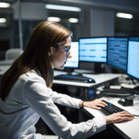 A Female researcher working behind a computer